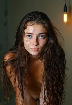 perfect lighting, Summer, Warm light, ultra realistic, 8k resolution, ultra-detailed, Instagram model, professional photography, russian, 18 year old girl, brunette, dark blue eyes, dark eyes, big eyes, detailed eyes, high resolution eyes, the whole body is visible, high quality eyes, long hair, black, messy