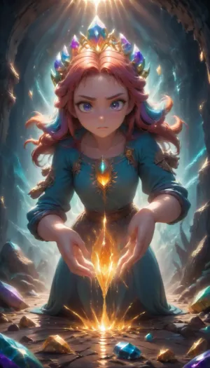 (score_9, score_8_up, score_7_up), A gorgeous female geologist, her fiery red hair illuminated by the soft glow of the helmet light, intently examining a wall of magnificent crystals within a vast, ancient cave. She is dressed in a rugged, yet stylish ensemble of khaki and earth tones, with a utility belt brimming with scientific tools. Her eyes sparkle with excitement and curiosity as they trace the intricate patterns of the crystals, which come in a breathtaking array of sizes and colors. The cave walls are a canvas of geological wonder, with stalactites and stalagmites reaching out like the fingers of a giant hand frozen in time. The crystals themselves are a mesmerizing spectacle, reflecting the light in a symphony of rainbow hues, each one unique in its shape and texture. The ground beneath her is a mosaic of smaller crystals, glinting like a treasure trove of untouched gems. The atmosphere is serene, with only the faint echo of dripping water and the occasional whisper of her voice recounting observations into a small recorder. The cavern stretches back into the shadows, hinting at unexplored mysteries and secrets waiting to be uncovered by her keen eye and adventurous spirit. Her gloved hand rests gently on a particularly large crystal formation, a silent testament to the harmonious relationship between human curiosity and the beauty of the untouched natural world.

BREAK, (Clear picture), Masterpiece, (denoising:.55)