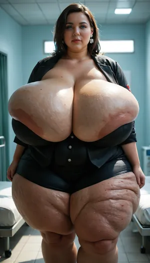 Young german adult with, (massive natural breasts:1.8), slim figure, (wearing a Doctor outfit and massive cleavage:1.4), brunette, hospital room, Very chubby woman, (bbw:1.4), (fat:1.4), huge ass, thick thighs, wide hips, brunette hair, A ssbbw mature with long sagging breasts, cinematic lighting, neon glare, red and blue soft additional colors, (Low-key), lighting, Style, dim, low, dramatic, large, big, boobs, huge, tits, backlight, style, hair, light, dim light low key style, (colorful modern neon art in the background, red and cyan complementary colours:1.2), (bokeh:1.2), (long exposure:1), (obese), (brunette straight hair), (cellulite), <lora:sdxl_darkflash_v6-000060:.4>, <lora:gyakutaiojisan_bed_AB_XL:.4>, <lora:dark:.1>, <lora:M05_Intensify:.4>