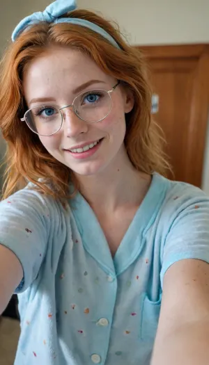 放射性精神:そばかすと氷の青い目を持つ18歳のジンジャーの光現実的なselfie