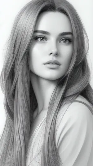 Random Face with very long hair Sketch