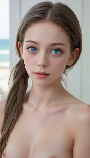 (((The whole body is visible))), nude, (photo taken in class), (((narrow low face))), young face, Super realistic, perfect lighting, (best shadow), 8K, UHD, clear image, (best lighting), highest quality, ultra-detailed images, fine details, high resolution, 8k, (skinny waist), (skinny), Euro-American, (18 years old), bright blue eyes, bruenette hair, long hair, pigtails, very detailed face, blush, white skin, tt_flat, BJ_Oxygen, krnpp, pussy, labia, clitoris, big, open, spread, closed, small, medium, large, long, shaved, beach, lighting, bright, 1-alpha, .8>, <lora:reallora1:.5>, <lora:Oxygen girl_SDXL1.0:.5>, <lora:karina_sdxl_v10:.5>