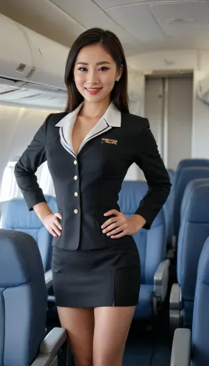 Chinese pretty face beauty, perfect skin, fair skin, skin pores, beauty makeup, (navel exposed), full body shot, 2 woman, face, smiling, long hair, hair behind ears, hair over shoulders, slim figure, (Realistic:1.3), one person's perspective, 8k, super detailed, high quality, best quality, high resolution, ((big breasts, H cup)), 21 years old, （From the outside） ， Many colors，best qualtiy，8K，Real Photographics，Delicate skin details，tmasterpiece，photos realistic，intricate-detail，RAW photogr, in an airplane，ssmile，florals，Stewardess，sockes, Short Layer Hair，cropped shoulders，delicated face，Expose cleavage，Hainan Airlines，Professional attire of flight attendants，Manteau，skirt by the，ornamented，Perfect Finger，Dissection is correct，, (Large room，0.8), ，Big Cuby hips，shiny skins，Shooting from front, (masutepiece), Best Quality, Highest Quality, Detailed and Intricicated, Original, full body Esbian, hight resolution, (), Extremely detailed_Eyes, Sexy breasts, Simple diamond earrings, Detailed skin, Fingernails, Beautiful fingers, ((Flight attendant uniforms)), (Black pantyhose:1.1), Black High Heels, Black Short Skirt School Uniform, in an airplane（, (In-flight：1.2, mocap), Back view, Perfect Anatomy