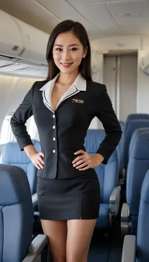 Chinese pretty face beauty, perfect skin, fair skin, skin pores, beauty makeup, (navel exposed), full body shot, 2 woman, face, smiling, long hair, hair behind ears, hair over shoulders, slim figure, (Realistic:1.3), one person's perspective, 8k, super detailed, high quality, best quality, high resolution, ((big breasts, H cup)), 21 years old, （From the outside） ， Many colors，best qualtiy，8K，Real Photographics，Delicate skin details，tmasterpiece，photos realistic，intricate-detail，RAW photogr, in an airplane，ssmile，florals，Stewardess，sockes, Short Layer Hair，cropped shoulders，delicated face，Expose cleavage，Hainan Airlines，Professional attire of flight attendants，Manteau，skirt by the，ornamented，Perfect Finger，Dissection is correct，, (Large room，0.8), ，Big Cuby hips，shiny skins，Shooting from front, (masutepiece), Best Quality, Highest Quality, Detailed and Intricicated, Original, full body Esbian, hight resolution, (), Extremely detailed_Eyes, Sexy breasts, Simple diamond earrings, Detailed skin, Fingernails, Beautiful fingers, ((Flight attendant uniforms)), (Black pantyhose:1.1), Black High Heels, Black Short Skirt School Uniform, in an airplane（, (In-flight：1.2, mocap), Back view, Perfect Anatomy