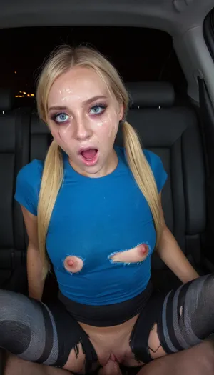 1girl, solo, Sexy 20 years old girl from Denmark, blue eyes, blonde hair, pigtails, having sex with man, excited expression, sexy torn long leggings, in car's backseat, at night, high resolution, hight details, (detailed face:1.3), (detailed eyes:1.3), Sony A7 III style, Iridescent Lighting, torn, fly, down, at, _______, facial, expression, <lora:tornclothesv6-8:.8>, <lora:Expressions XL:.8>