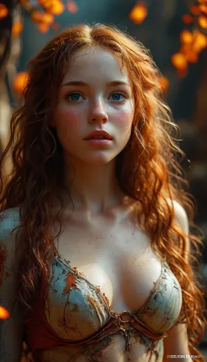 realistic, perfect body, perfect eyes, detailed eyes, detailed hairstyle, best quality, masterpiece, ultra high detail, extremely detailed, dynamic perspective, bright colors, atmospheric, (detailed smooth skin), full body view, cute girl, redhead, long hair, wavy hair, slim figure, firm tits, sexy ass., (((Root creatures born from the earth, their screams heralding either doom or rare treasures))), detailxl, <lora:654321_training_data:.8>, <lora:add-detail-xl:.8>, <lora:MJ52:.8>