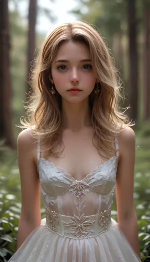 Pornstar Emma Rosie, a delicate, ethereal nymph with translucent fairy-like wings unfurling from her back, casting a shimmering glow, realistic, photorealistic, highly detailed, 8K, cinematic lighting, dramatic pose, beautiful facial features, porcelain skin, flowing hair, lush forest background, magical atmosphere, fantasy, digital art, flat, chested, <lora:style_lora_realis:.8>, <lora:flat_chested_v3.5:.4>