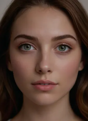 (masterpiece, best quality, photorealistic, ultra-detailed, highres, soft lighting), 1girl, 18 y.o., Hungarian, heart-shaped face with refined features, thick arched eyebrows, large hazel-green eyes with long eyelashes, straight nose with delicate tip, plump lips with natural pink hue, high cheekbones, soft chin, smooth fair skin with light blush, single mole under eye, straight white teeth, centered face, symmetrical, direct gaze, shoulder-length wavy auburn hair framing face, neutral expression, in a softly blurred gradient background, <lora:add-detail-xl:2>