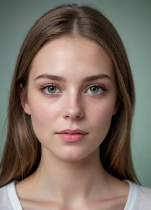 (masterpiece, best quality, photorealistic, ultra-detailed, highres, soft lighting), 1girl, 18 y.o., Polish, round face with delicate features, thin straight eyebrows, oval grey-green eyes with short eyelashes, straight nose with delicate tip, thin lips with soft pink hue, moderate cheekbones, soft chin, pale skin with light blush, few freckles on nose, straight white teeth, centered face, symmetrical, direct gaze, shoulder-length straight light brown hair framing face, neutral expression, in a softly blurred gradient background, <lora:add-detail-xl:2>