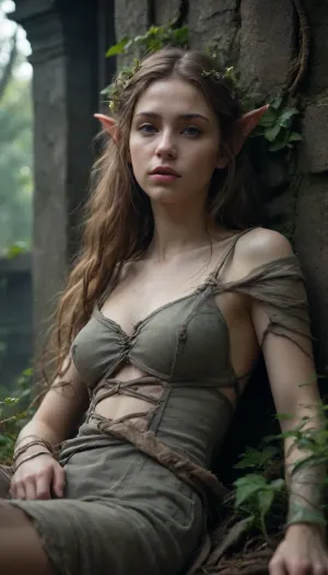 1 a 22-year-old girl is sleeping. Dark fantasy scene-dystopia with a very detailed and atmospheric environment. The world is ruined, but magical — overgrown ruins polluted with glowing anomalies, perverted nature and remnants of vanished civilizations. The light is dim or unnatural, casting eerie shadows. Creatures and characters are mystical, hybrids, animal-like creatures, elves or fairies with dangerous or wild traits. The art style combines elements of cyberpunk and medieval fantasy, featuring muted colors, metallic textures, glowing runes, and post-apocalyptic flora. Emphasize mystery, corruption, and hidden ancient power, pure, sleep, (wide, shot, white, background, simple), (solo, 1girl), sleeping, (closed, eyes:1.2), full, body, lying, on, stomach, sleepy, legs, together, underwear, panties, pillow, <lora:Pure sleep V1-000005:.8>