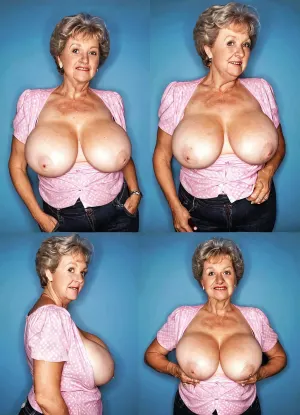 Stacked old grandmother with extra large round siliconed boobs, real hot grandmother, 80's style, different angles situation, original design, undressing bestie High detailed photo, high quality photo, retro photo booth