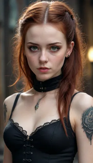 Breathtaking modern beautiful young woman, (punk goth wizardress), with long straight brown hair, pale skin, (hazel-greenish eyes), long eyelashes, (punk-goth young adult girl soft skin, freckles, defined cheek bones, high cheek bones, cheery), lots of black tattoos, magic mist, digital painting, digital illustration, extreme detail, digital art, 4k, ultra hd, Anna Dittmann, greg rutkowski, alyssa monks, hyperrealism, trending on artstation, by Egon Schiele, gustave dore, david mann, vintage photography, beautiful, tumblr aesthetic, retro vintage style, hd photography
