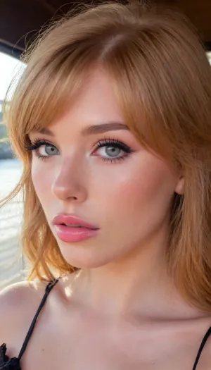 (intimate snapshot, snapshot esthetic, medium full shot:1.5), (sharp focus, focus on eyes, flawless complexion, soft smoky eyes, mauve-pink lips, natural elegance, subtle sophistication:1.4), (sultry eyes, long eyelashes, bashful expression, shy pose, delicate features, triangular facial features:1.2), (strawberry blonde hair with dark roots, side-swept bangs, textured layers, golden highlights:1.5), (seductive, sultry, sexual tension, sexual anticipation, sexual attraction:1.4), (natural lighting, naturally lit, ambient lighting:1), (scenic boardwalk), (soft shadows on her face:.9), taken with a smartphone camera, snapshot style, point-and-shoot, shallow depth of field, (natural phone bokeh:1.1), slightly off-center composition, natural framing, soft focus on background, ziprealism, igbaddie, <lora:igbaddie-XL:.8>
