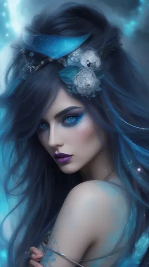 Prompt, A striking fantasy, a woman, Long, silver and blue voluminous hair entwined with crystals, jewelry, embracing a tiny panda. Bg features a vibrant cosmic scene with galaxies and stars. Dramatic lighting highlights her blue glitter makeup, including bold lipstick, blue eyeshadow, blue tattoos, Focus on her face and the adorable panda, creating a sense of intimacy and wonder. Artwork embodies a blend of digital painting and fashion photography styles, cinematic, fantasy art
#perfectboobs #cleavage