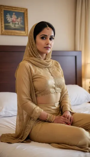 beautiful indian bhabhi wearing a hijab standinginabedroom, Luxury, bedroom, gold, decoration, bed, <lora:TG_Body_XL:.5>, <lora:Pink_Lips:.5>, See, "Trigger, List", <lora:Breast Helper - [Concept] - Version 1.2:.5>