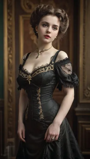 sultry aristocrat model, the! most! beautiful!, pinup, intricate dress, victorianstyle, 1880s, gothic revival style, RAW photo, analogue style, depth of field, photography by Natalia Drepina, <lora:victoriansxl_v1:.6>