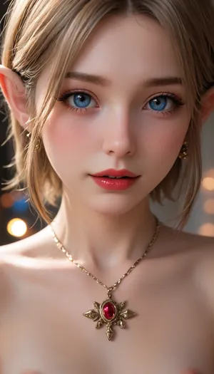 4k, hd, link from zelda man big lips red lips eyeliner blush, close up, smile pouting lips face, photo realism, happy sexy face, short hair, femboy, makeup, nipples, nude, open mouth, trap, navel, jewelry, necklace, earrings, 3d, red nails, red lips, stud earrings, tucked penis
