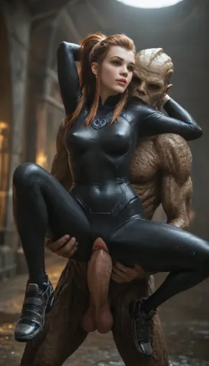 (((((brigitte from Overwatch))))), (sexy bodysuit:2), gigantic erect hard nipples, (alien:2), Huge Cock Very Deep in Pussy, carry in the arms