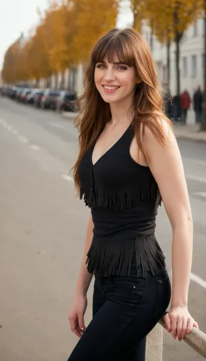 35 yo girl, very flirty pose, sideview, ((girl next door)), pretty, natural beauty, medium breasts, ((cute tall tall tall tall but average appearance:1.3)), ((cute tall tall tall tall)), ((pale skintone:1.2)), ((little bit chubby:1.4)), coy smile, showing teeth, ((unkempt hair)), ((straight hair:1.3)), ((symmetrical hair:1.5)), ((perfect fringe hair:1.5)), ((light brown bright hair)), ((very cute tall tall tall tall average youthful face:1.5)), outside, photorealistic, ((perfect composition)), ((perfect contrast:1.5)), ((perfectly balanced exposure:1.5)), ((perfect focus:1.5)), ((extremely realistic detailed lighting:1.5)), ((extremely realistic detailed shadows:1.5)), ((extremely detailed:1.3)), ((extremely high resolution:1.3)), ((16K UHD:1.5)), ((extremely realistic detailed skin texture:1.5)), ((extremely realistic detailed skinpores:1.5)), ((extremely realistic detailed face:1.5)), ((extremely realistic detailed eyes:1.5)), ((extremely realistic detailed hair:1.5)), focus on eyes, ((very revealing clothes:1.5)), random color clothing, ((beautiful stylish clothing:1.5)), ((detailed clothing:1.5)), ((detailed environment:1.5)), Sweet_Sticky_xl-01, <lora:EnvyZoomSliderXL01:-1>, <lora:add-detail-xl:.5>, <lora:Sweet_Sticky_xl-01:.5>, <lora:neanderthal_last:.7>