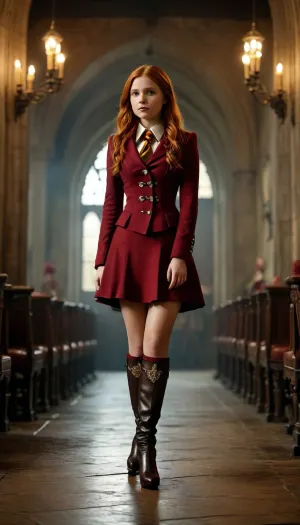 Ginny Weasley, Griffindor, full body, high, heels, sexy, heel, 15, cm, boots, <lora:398313_training_data:.8>, <lora:Midjourney Image Enhancer XL v1:.8>