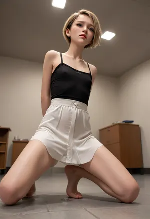 breathtaking 1girl, 18 yo, (very short blonde pixie undercut hair), (very skinny:1.5), (flat chest:1.3), rope over clothes, bound, pubic hair, arms behind back, masterpiece, best quality, highly detailed, zzy, strong rim light, available light, waterpark, (crying:1.3), (despair:1.3), spitting, squatting, _open_legs, from_below, . award-winning, professional, <lora:zzy_SDXL_1_:1>, <lora:bdsm_SDXL_1_:.9>