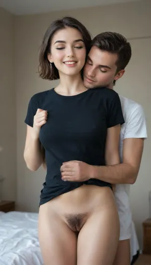 18 yo Spanish girl Olivia in her apartment. she is smiling and happy, perfect teeth, She has a happy expression, Best quality. She has a casual and friendly demeanor, slim figure, <lora:Olivia Casta V2_XL-000007:1.3>, She is standing completely naked and facing backwards. . Her thin naked butt is the center of the image, and she is facing, (((backwards))), ., A, (((boyfriend))), is, (((behind the girl))), standing very close. He is grabbing her butt and is kissing her neck. His hands are touching her butt cheeks. She is completely naked and has a skinny butt. She is near orgasm, <lora:PresentBackside.0.9:1.8>, <lora:EnvyZoomSliderXL01:-2>