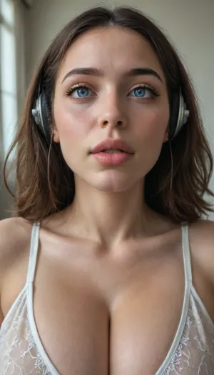 (18 Year old gamer girl:2), (headphones, twitch streamer, sitting in a gamer chair:1.5), (Irish, pale skin, freckles, freckles on face), (ring lighting, ringing lighting reflected in eyes), (Scandinavian and Irish features), (photorealistic, photo realistic, photorealism, photo realism:1.8), (4k, 8k, 8k resolution, best quality, ultra quality, highest quality, maximum quality, uncompressed, raw source photograph:1.2), (same color eyes, symmetric eyes, matching eyes, detailed eyes, detailed iris, detailed pupils, limbal ring around iris, perfectly round iris, perfectly round pupils:1.4), (detailed skin, high detailed skin, intricately detailed skin, perfectly detailed skin, high quality skin, highest quality skin, exquisitely textured skin), (intricate clothing, detailed clothing), (microblade eyebrows, perfectly manicured eyebrows), (flushed cheeks, flushed neck, blushing cheeks, blushing neck), (overfilled lips, juicy lips, filled lips, puffy lips, glossy lips, her thick wet lips are slightly parted, nervously biting lower lip, lip bite, lip biting), (casual makeup, subtle makeup, natural makeup), (narrow jaw, delicate jawline, pointed jaw and chin, heart shaped face, pixie face, fairy face, fae features, extremely feminine face, round face, chin, mouth, high cheekbones, sharp cheekbones, faint vellus hairs, cute tall tall tall dimpled cheeks), (massive hude boobs:1.3), (huge deep cleavage:1.5), (full body:1.5)