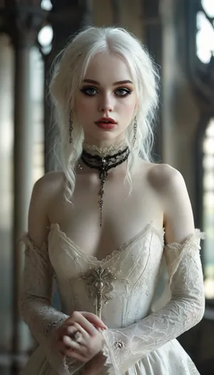 gothic, goth, pale skin, white hair, black eyeliner, white skin, full body view, <lora:MJ52:1>
