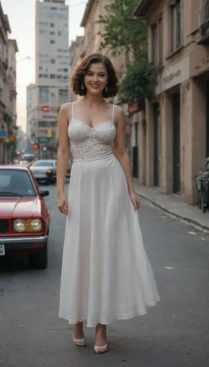 best quality, ultra-detailed, masterpiece, finely detail, highres, 8k, caucasion brunette woman, smile, 1980s, A bright dress, straight cut bangs, in beautiful long dress, 1970s pinup model, (painting), in the Moscow, USSR Epoch, curly hair, On the banks of the Moskva River, With car Volga, evening, pin up, beautiful dress, in the ussr, Happy woman, 50sphotorealistic, dawma3, realistic photo, gaz3102, #Pinup, #sovietpinup, #TypicalSovietwoman, #VeryHappy #woman, #Russian, #smile, #retro, #street, #park, #USSR, #Moscow, #Ссср complex background, ((bimbo make up)), Pin up style, Soviet pin up, Typical Soviet woman, style, ussr, Moscow, Very realistic woman, FASHION PICTURE, DYNAMIC POSE, FULL LENGTH PICTURE, full body visible, slim Woman, 40 years old, A communist woman, in Moscow, ((USSR Epoch)), beautiful pin up style dress, beautiful pin up style, In stockings, perfect lighting, retro lut, retro style, 8k woman, russianebenya, professional modelshoot style 8k high definition, lifebehindironcurtain, full body view