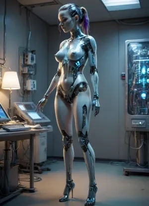 Full body view，full body view，full body view，Standing on one foot，Generate a picture One day, a naked curvy fat female black dark skinned objectified subjected to painfull medical experiment to be a big full bodymorbike sexmashine, in a hospital room, legup，Standing on one foot, (night, ring lamps:1.3), ((cyberpunk laboratory, broken cyborg girl, ridding sexmachine)), full body photo, plasma and wires inside the body, a robot skeleton, mechanical organs, implants in the head, wires and tubes with plasma from the skull, full body view，full body view，full body view, full body view，full body view, on, full, body, standing, split, up, one, leg, JS_UpOneLeg, zoom1, zoom2, pussy_on_cam, pussy_on_side, hinaigirl, <lora:PAseer-SDXL-Transparent Robot:.5>, <lora:ByteBlade:.5>, <lora:MaybeBetterFaceInFullBodyLora_XL_rev3:.5>, <lora:legupsex_XL_9_-000009:.5>