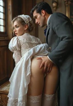 17th century bathroom, innocent 21 years old blonde white bonnet blue eyes white stockings narrow butt hips looking back open mouth Leaning forward, beautiful grey gown white panties, man black suit, ((put his hand under her gown and into her crotch)), touching vagina under gown, hand between legs, in her vagina from behind, deep anal thumb fingering, woman, ladydim, victorian, fcNeg
lora, detailed_notrigger, .7>, <lora:260797_training_data:.8>, <lora:MJ52:.8>, <lora:detailed_notrigger:.7>, <lora:681678_training_data:.8>