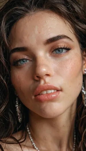 masterpiece, award winning photo, detailed face, realism, passion, lust, ultra realism, UHD 8K, extreme realism, maximum detail, most beautiful, sweet and petite, close up face of stunning brunette with lustfull face expressions, naughty girl, lust of face, gentle lip biting, slutty makeup, <lora:add-detail-xl:.8>, <lora:MJ52:.8>, biting, own, lip, <lora:384729_training_data:.8>