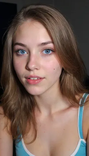 (((Dark Room))), (((little lighting))), (((Night time))), (((camera flash))), light off, (harsh flash:1.2), (((Amateur Photo))), (((candid Photo:1.3))), (Teen:1.8), (shot on an iphone:1.3), 18 year old fashion model, posing, amateur Polaroid instant photo, night time dark room, lights off, bad lighting, flash photography, intimate pose, long hair, exposed breasts, brunette, ((bright blue eyes)), dark eyebrows, perfect eyes, thick waist, small tits, wide hips, big ass, highest quality, insanely detailed photo, masterpiece, detailed skin texture, (chubby:1.2), ((mouth slightly open, dull look))