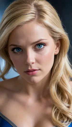 Sue storm de marvel rivals, Sue tiene 18 años de edad, cara hermosa, (ojos claros), (Blue eyes), piel muy blanca, cuerpo completo., trasero grande, pequeña cintura, cabello rubio, in the espace, <lora:580159_training_data:1.7>, <lora:Microwaist_XL_v01:.7>