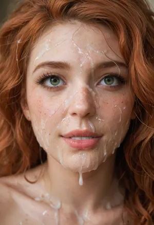 29 year old woman, (shocked and happy), close shot of bukkake on face and breasts, cumshot, facial portrait picture of her face in cum facial, realistic skin with pores and light freckles, with natural minimal makeup, dark green eyes, excessive loads of long Cumshots on her face, cum on her long eyelashes, Cum on her eyelids, Cum on her cheeks, her face dripping with Cum, Cum on her lips. cum on hair, cum dripping from closed mouth, merida woman, cum on face, bukkake, cum, <lora:JustCum:2>, <lora:add-detail-xl:1.3>, <lora:MS_Real_XL_Bukkake:2>