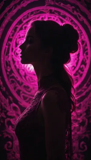 a woman silhouette, dark energy, intricate design, dark background, predominant pink tones, blacklight illumination, spot colors, very aesthetic, vibrant magenta hues. #©KITTYART



































#©KITTYART