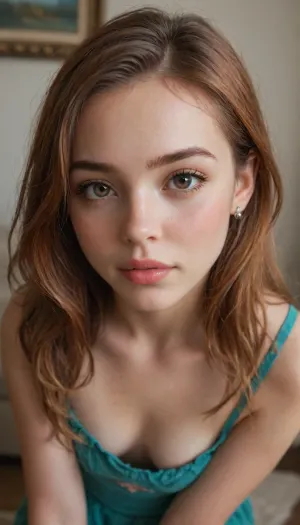 3/4 body view, cute russian girl, blush, brown eyes, (((very thin and narrow lips))), ginger long hair, body, small boobs, beauty face, cleavage, skirts, fully clothed, pretty, faces, lovely looking at viewer, teasing, begging, side by side, inside, pixie boots, same outfit, close together, flat, chested, <lora:flat_chested_v3.5:.8>