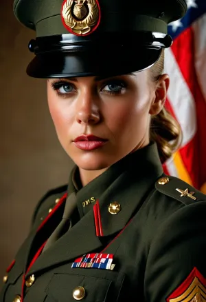 (random view angle:1.1), (female u.s. marine corp gunnery sergeant), (wering skimpy u.s. marine corp uniform), perfect illumination, random pose, (realistic skin:1.4), (realistic eyes:1.3), <lora:add-detail-xl:.8>, <lora:MJ52:.8>, <lora:DetailedEyes_V3:.8>