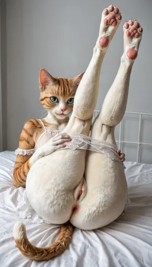 (anthro cat girl:2), ((Ultra realistic)), (young:2), A young white cat girl, ultra slut, white see through mini dress, barefoot, (micro dress), lifting skirt to show ass, (bubble butt:1.5), sheer dress with lace, loose fitting dress, (long legs:1.5), (small torso:1.3), (ultra slim waist:1), (long beautiful thick legs:1.5), she has an extremely gorgeous cute face, Perfect eyes, ((nice furry ass)), (massive round ass:1.8), (perfect face), (perfect eyes), perfect figure, spread ass, ass spread open, pussy visible, flirtatious with viewer, sunny day in a tulip field, laying on her back with her legs up, ankles crossed, legs in the air, big shiny cat toes, furry body, thick white fur