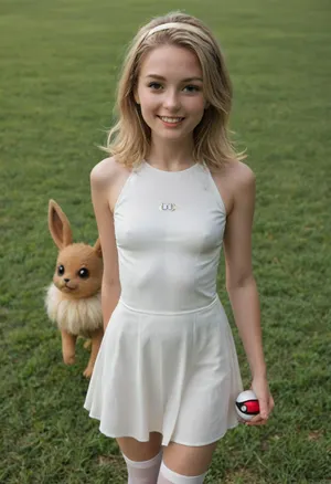 A masterpiece in high resolution: the joyous encounter of the petite trainer and her eevee in a field of blossoms