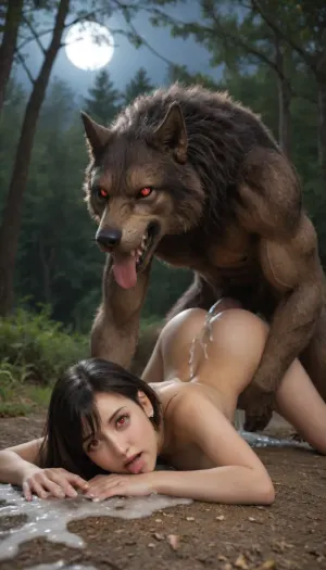 custom prompt tifa lockheart, werewolf, woods, prone bone, fucked from behind, extreme wide eyes, red eyes, doggy style, head down ass up, excessive cum, full moon, nighttime, side view, anatomically correct, large insertion, correct cock, correct tongue