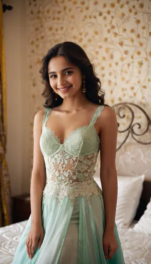 A, (very petite), (arabic), woman, wearing a very playfull dress, lace, sweet smile, 19 years old, standing in a bedroom., (realistic, hd, photography), . woman, ohwx, <lora:PetiteNymphet_SDXL_v1.0:.8>