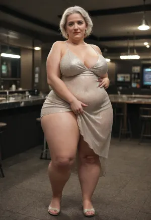 Club atmosphere, club interior. Two granny. Full body photoshoot. Fat, obese overweight, BBW. Sexy slut. Depraved, clinical bitch. Micro ivening dress