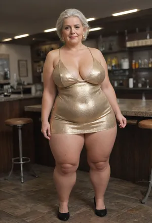 Club atmosphere, club interior. Two granny. Full body photoshoot. Fat, obese overweight, BBW. Sexy slut. Depraved, clinical bitch. Micro ivening light dress