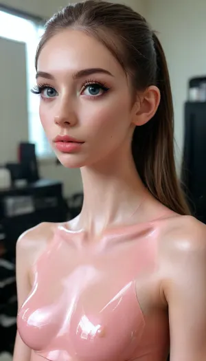 (standing on feet:1.5), (((face chest hips pussy))), (photo taken in class), (((narrow low face))), (narrow waist:1.4), super realistic, perfect lighting, (best shadow), 8K, UHD, clear image, (best lighting), highest quality, super detailed images, fine details, high definition, 8k, (skinny:1.9), european-american, (((young petite girl))), (((18 years old))), ((detaled bright blue eyes)), (brown hair), (((long high warrior ponytail))), (((blush))), (very oiled skin:1.9), tt_flat, BJ_Oxygen, krnpp, (makeup:1.5), (((lipstick))), ((((best selfie pose)))), ((((big long thick black eyelashes)))), (((slender athletic body))), (((side view))), thighhighs, <lora:Oxygen girl_SDXL1.0:.2>, <lora:karina_sdxl_v10:.3>, <lora:add-detail-xl:1>, <lora:Midjourney Image Enhancer XL v1:1>