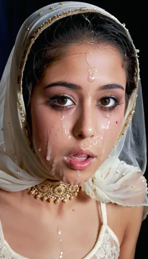 portrait of a, (very petite:1.3), (19 year old), (arabic woman), (lace-hijab), (cum on face), (cum on hijab), (running masqara), (running makeup), . woman, cum, on, face, <lora:JustCum:.9>, ruined, makeup, <lora:ruined1:.8>
