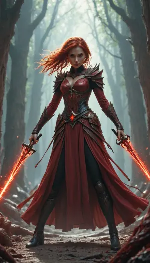 C1rc3, Th3, D3m0n, Qu33n, 1girl, weapon, attack, pose, red, <lora:Circe_The_Demon_Queen:.8>, Plasma, Sword, Holding, <lora:748088_training_data:.8>