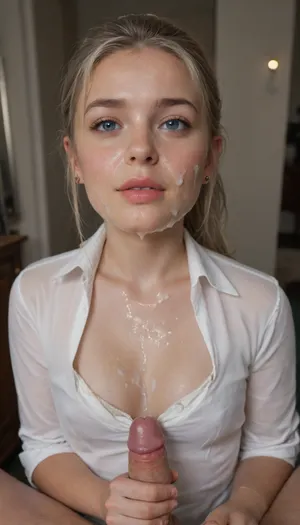 (((40 year old lady with chubby face))), platinum blonde hair, ((hair in 1 high ponytail)), hd eyes, big eyes, (((wearing a formal shirt))), (((flat chest tits))), girly, small breasts, chubby waist, chubby hourglass figure, (small girl and thin torso), detailed skin, perfect hands, ((perfect fingers)), realistic skin, masterpiece, best quality, high resolution, ultra detailed, (((angled side view))), (((POV handjob))), big penis, 1man, it is night and the light is dimmed, (((orgasm face))), (((cum facial, excessive cum on face and cleavage))), cum, on, face
