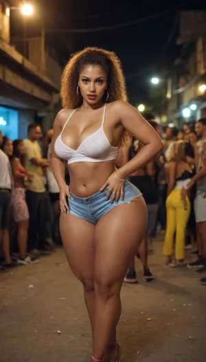 realistic, cinematic, outdoor environment, night light, funk dance in a favela, women dancing funk in tight, sexy short clothes, male criminals watching back, sound cars, very large speakers, huge, ass, breasts, big, hips, narrow, waist, <lora:BodyLicious:.4>