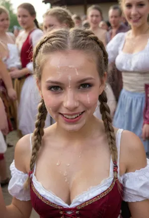 Many eastern European girls, 22 years old, traditional costume, sexy, hair plaits, smile, dancing, ((cum on face)), festival, facial, breasts, stomach, covered, in, perfect, <lora:Facials:.8>, woman, cum, on, face, <lora:JustCum:.8>